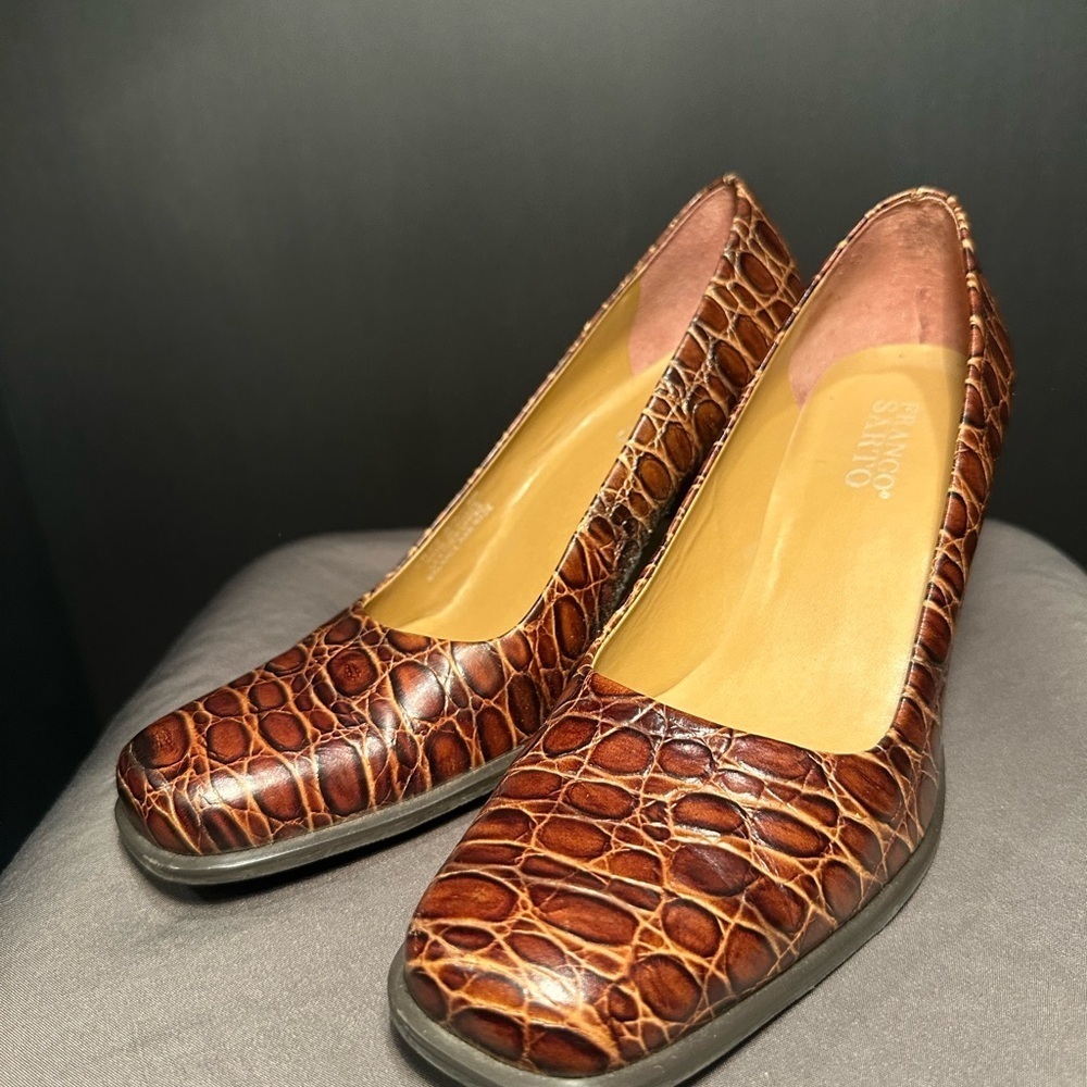 Franco Sarto Brown Croc-Pattern Heels